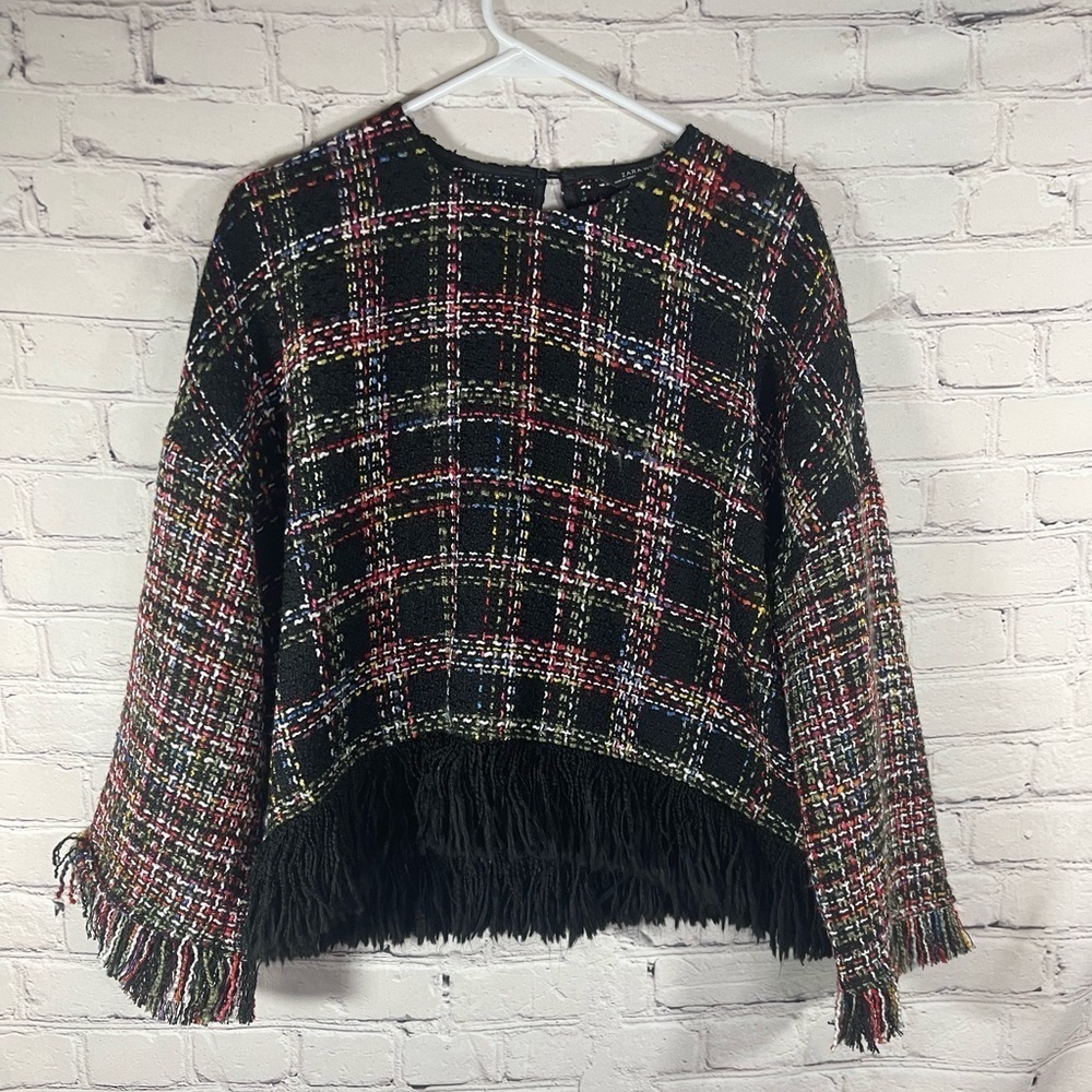 ZARA FRINGED KNIT SWEATER Boho Medium